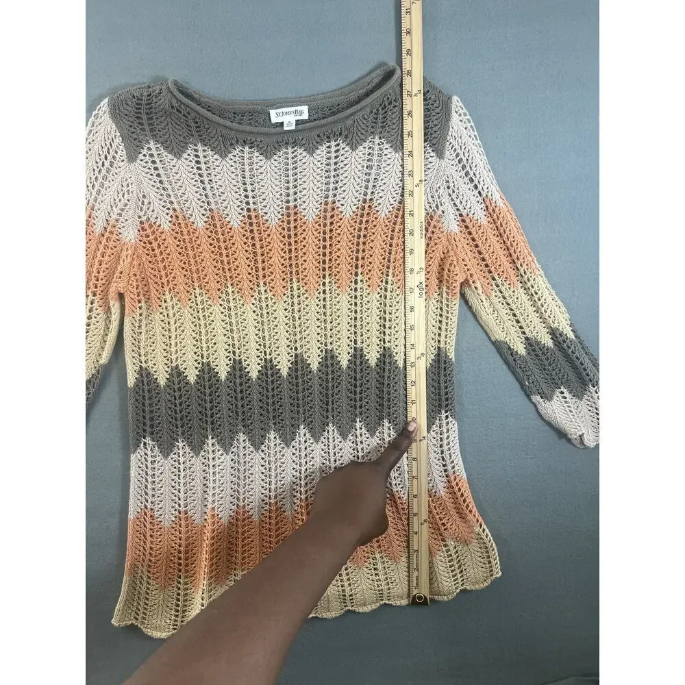 XL - St John's Bay Ladies Pullover Sweater L Multicolor 3/4 Sleeve Open Knit
